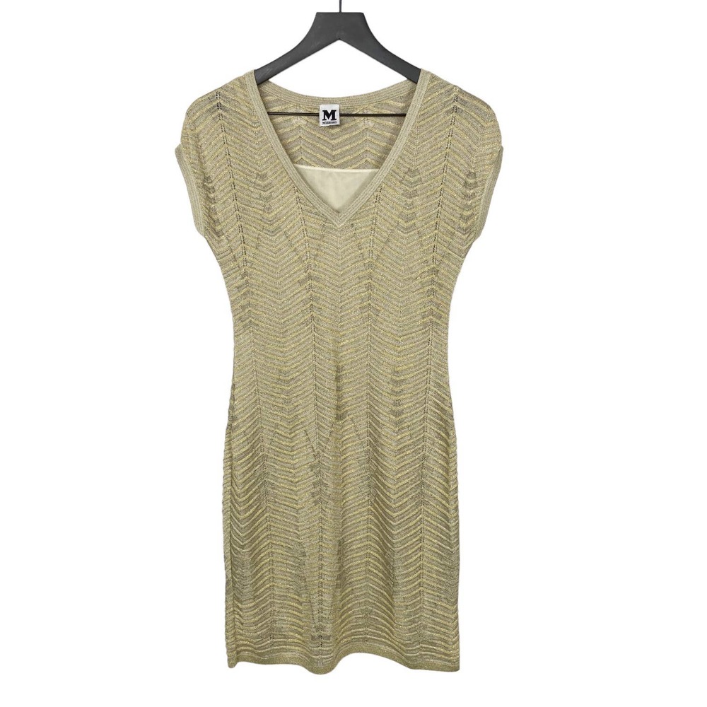 Missoni Metallic Gold Chevron Knit Mini Dress